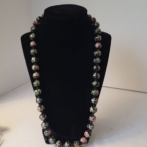 Vintage Chinese Cloisonne Floral Beaded Necklace - 24"